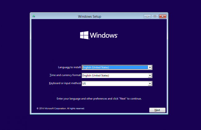 Picture showing set up of windows 10 language choices